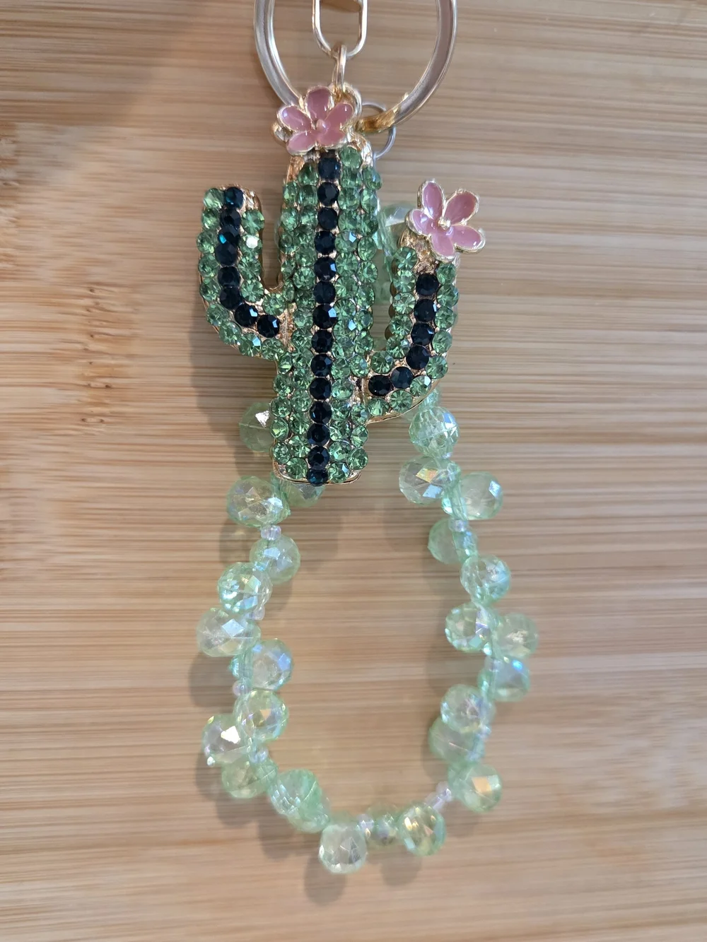 🌵 Stunning Bling Rhinestone Cactus Keychain & Bag Charm with Beaded Wristlet 🌵